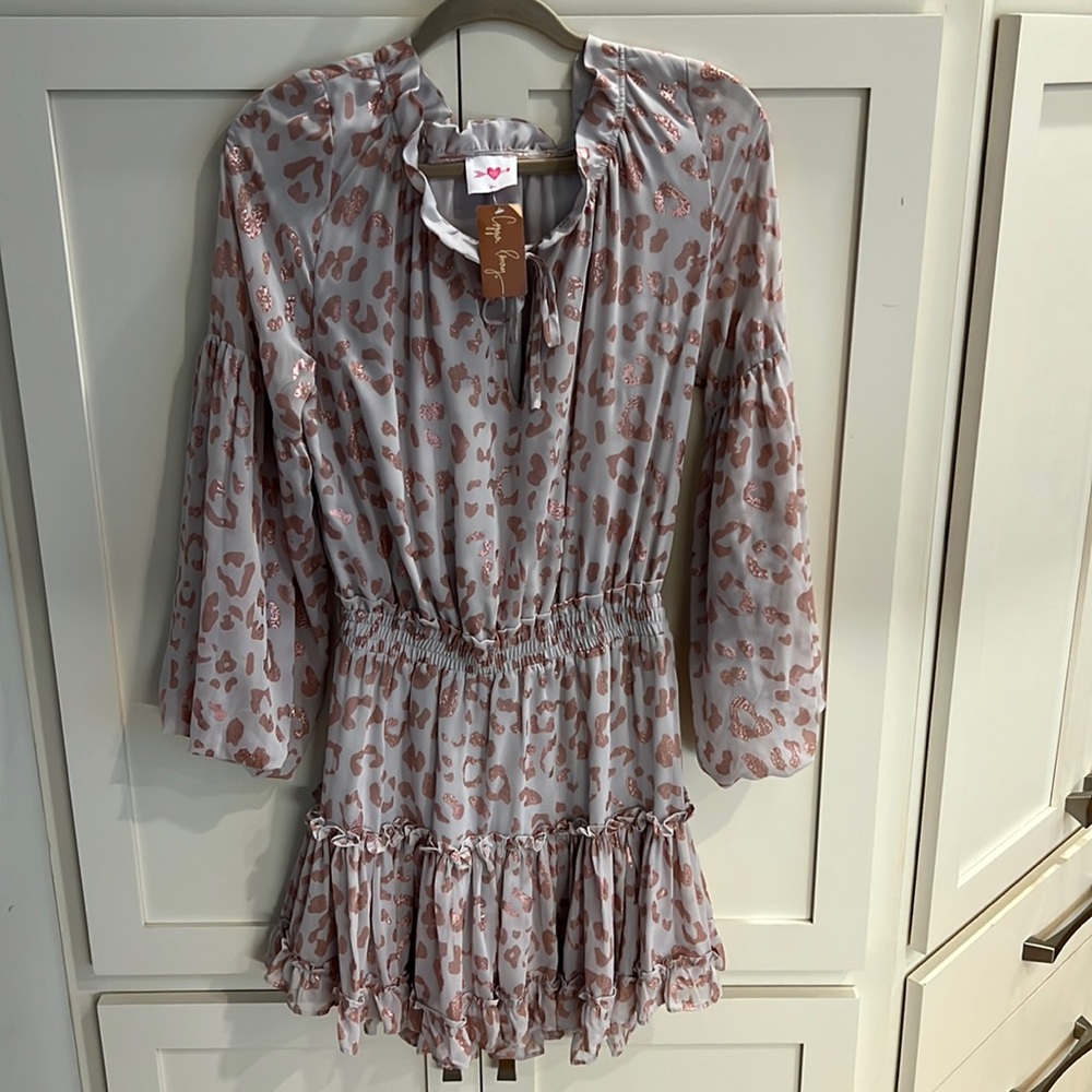Gorgeous lavender and pink dress with bell sleeves